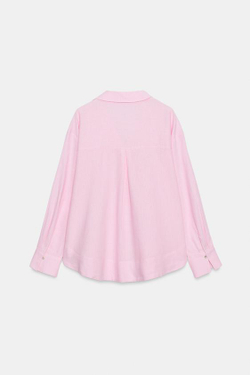 ZARA БЛУЗА-ПОЛО ИЗ ЛЬНА, РОЗОВЫЙ
