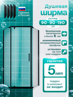 Душевая ширма DIONRIA (90х90) прозрачное стекло, профиль черный
