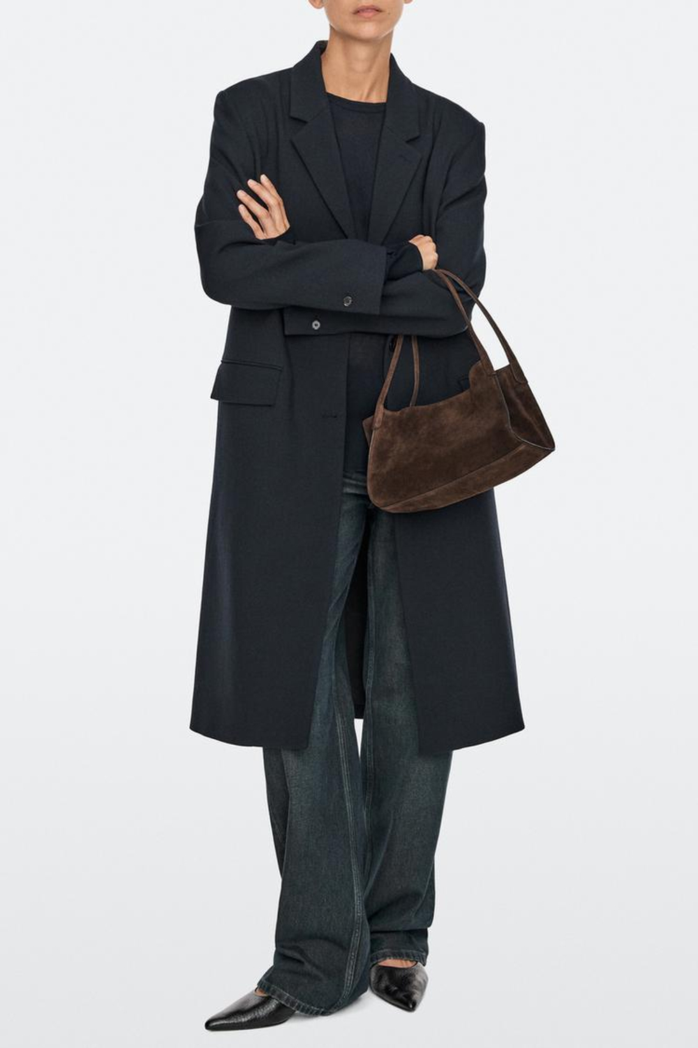 Massimo Dutti Миниатюрная сумка через плечо из замшевой кожи, темно-коричневый