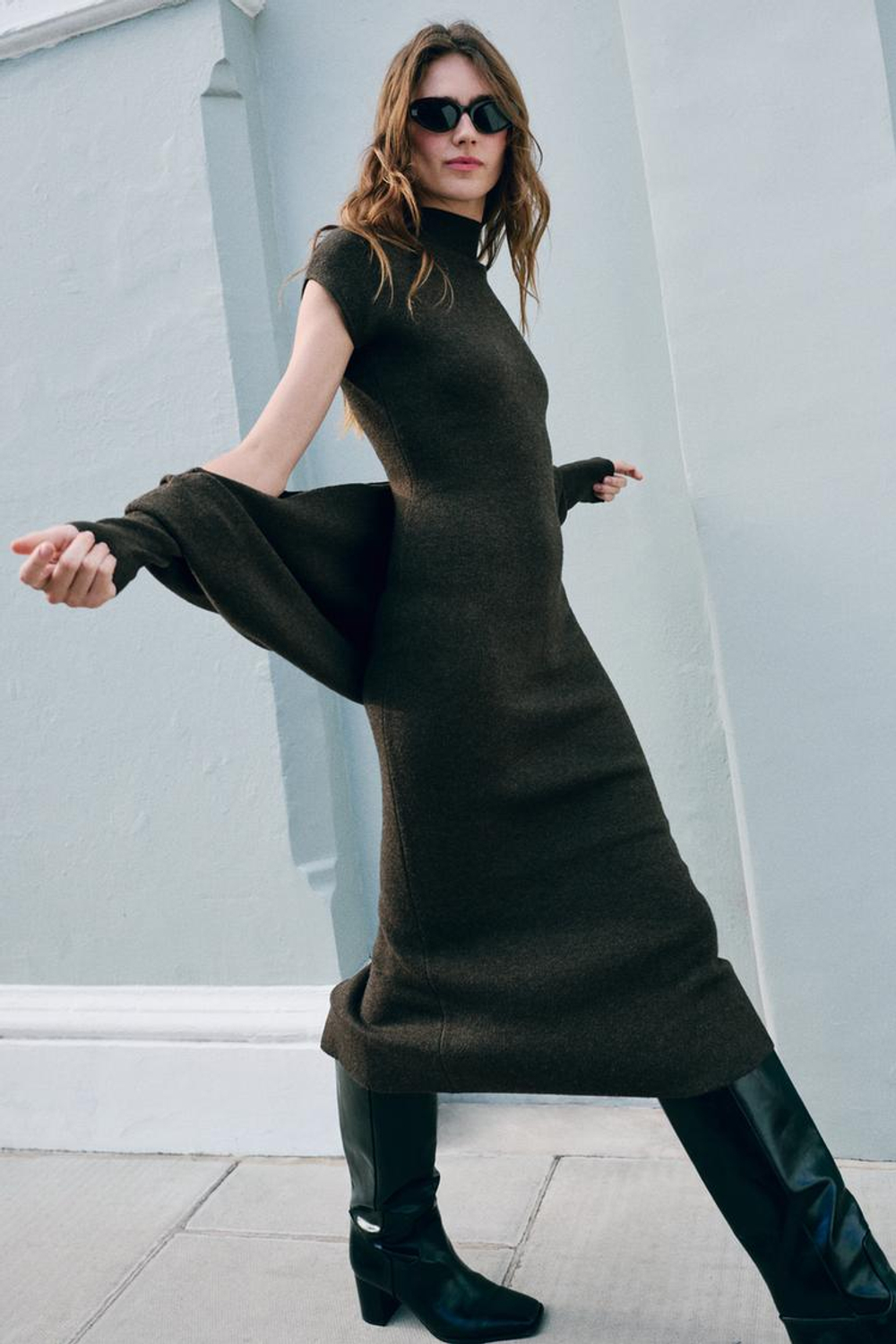ZARA ЖАКЕТ БЕЗ ЗАСТЕЖЕК С МАНЖЕТАМИ, КОРИЧНЕВЫЙ МЕЛАНЖ