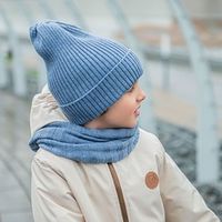 Шапка тыква из смесовой шерсти однослойная с отворотом "Синий меланж"