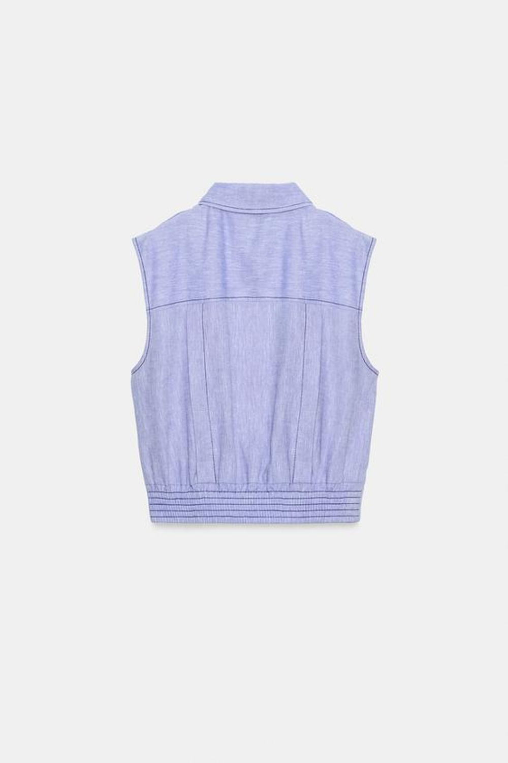 ZARA ТОП ИЗ СМЕСОВОГО ЛЬНА С КОНТРАСТНОЙ СТРОЧКОЙ, ГОЛУБОЙ