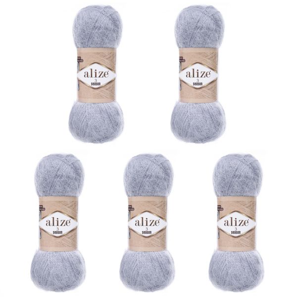 Пряжа Alize (Ализе) 3 Season / уп.5 мот. по 100 г, 500 м, 21 серый