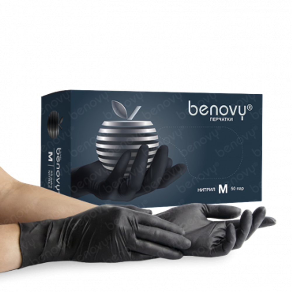 Перчатки Benovy черные L (50 пар)