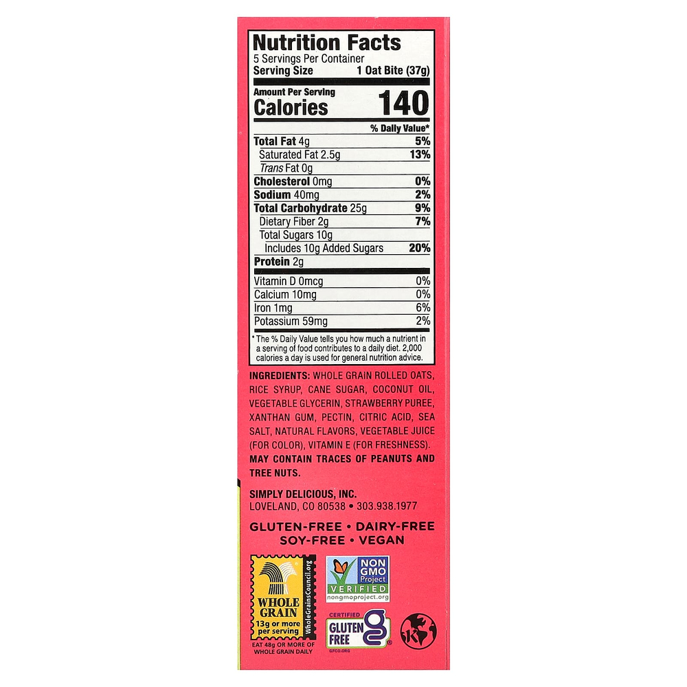 Bobo's Oat Bars, Овсяные кусочки с начинкой, клубника, 5 кусочков, по 37 г (1,3 унции)