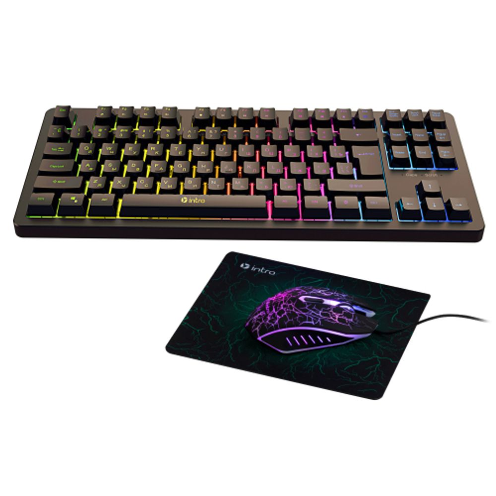 Клавиатура и мышь комплект Intro DX750 игровые 1200-3600dpi + коврик черный | Комплекты (клавиатура+мышь)