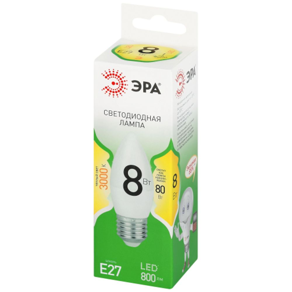 Лампа светодиодная ЭРА GREEN LINE LED B35-8W-830-E27 GL 8Вт свеча теплый свет E27 | Лампы cветодиодные Свеча (B/C)
