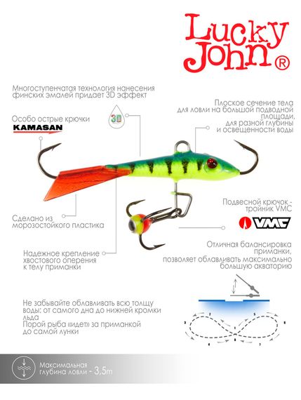 Балансир Lucky John FIN 3 с тр. 40мм/36RT блистер