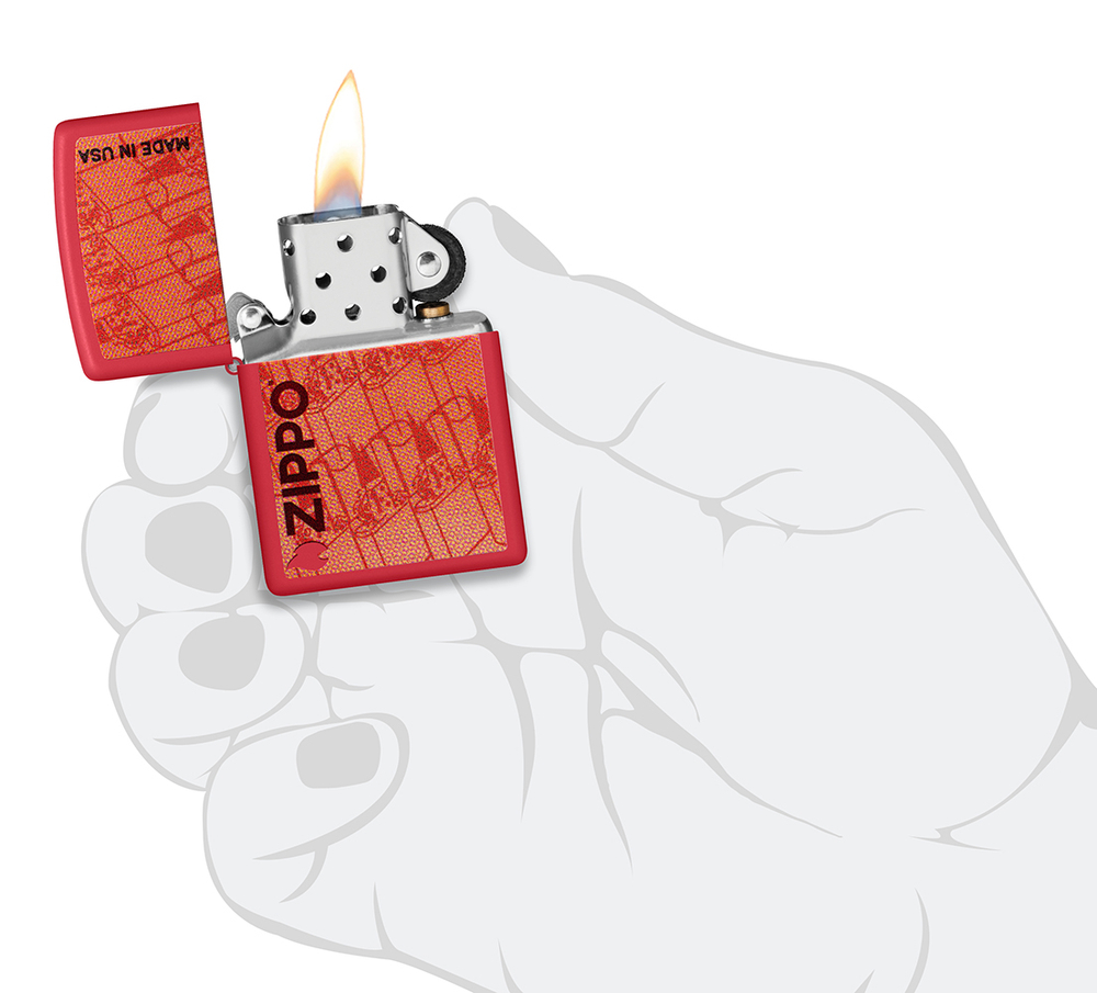 Зажигалка ZIPPO Made in USA Design с покрытием Red Matte, латунь/сталь, красная, 38x13x57 мм, шт