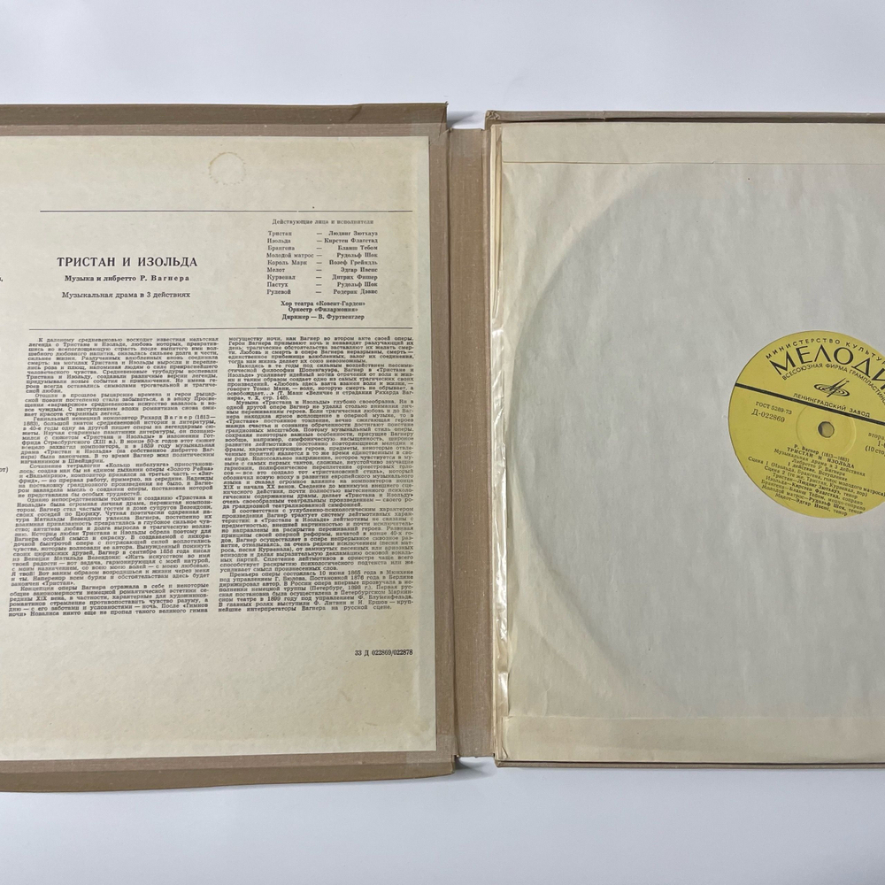 Винтажная виниловая пластинка LP Рихард Вагнер, Тристан И Изольда (СССР 1977)