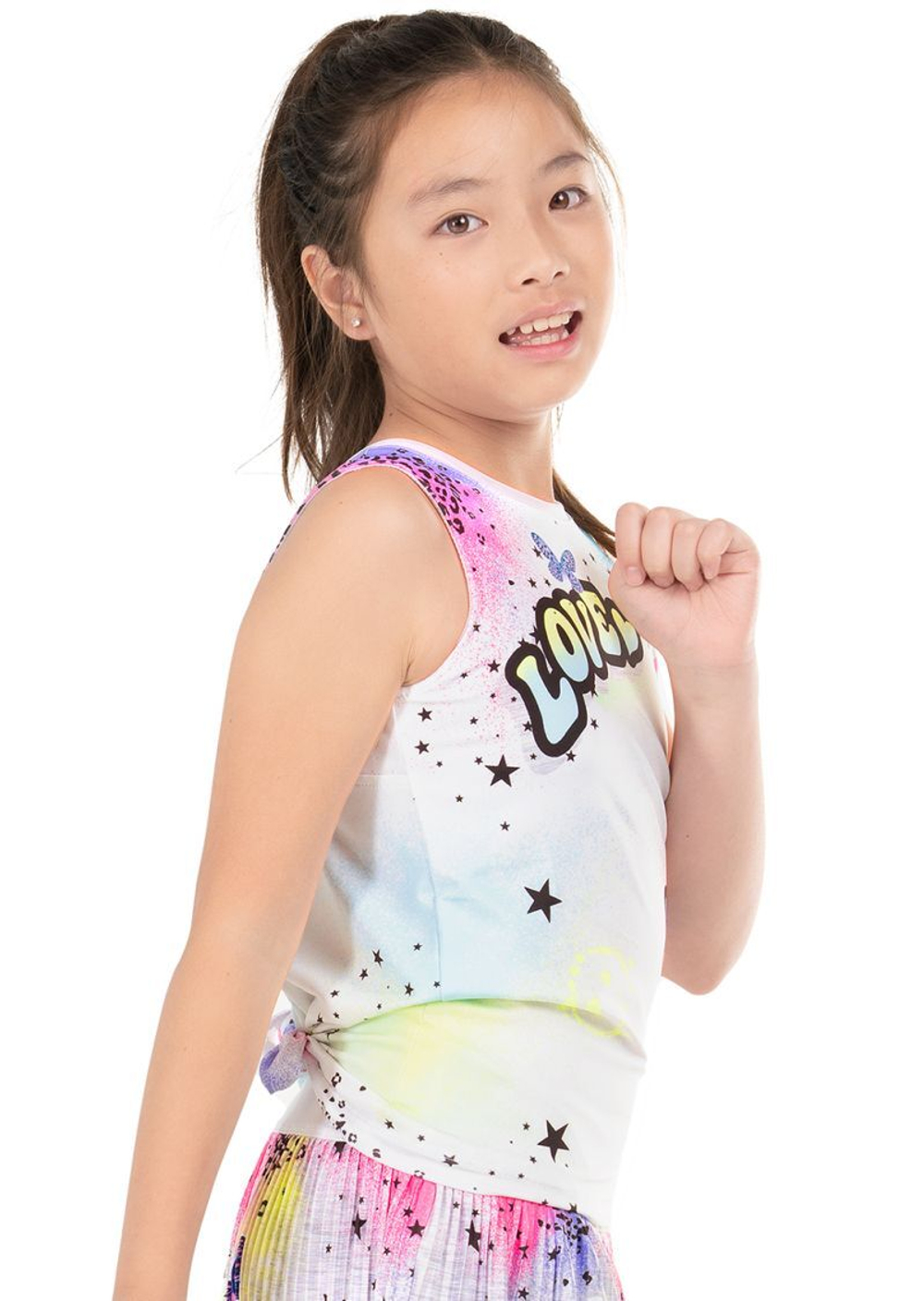 Футболка для девочки теннисная Lucky in Love Novelty Print Graffiti Squad Tie Back Tank - разноцветный