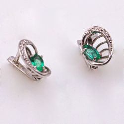 Серьги из серебра 925° из изумруда с фианитами