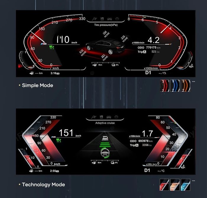 Электронная панель приборов BMW 7-серия F01 F02 2009-2015 (без проекции на лобовое) - Kuberg NH-LCD-B01-F01 с ЖК 12.3" экраном QLED