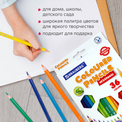 Карандаши цветные BRAUBERG PREMIUM, 36 цветов, пластиковые, шестигранные, грифель 3 мм, 181669