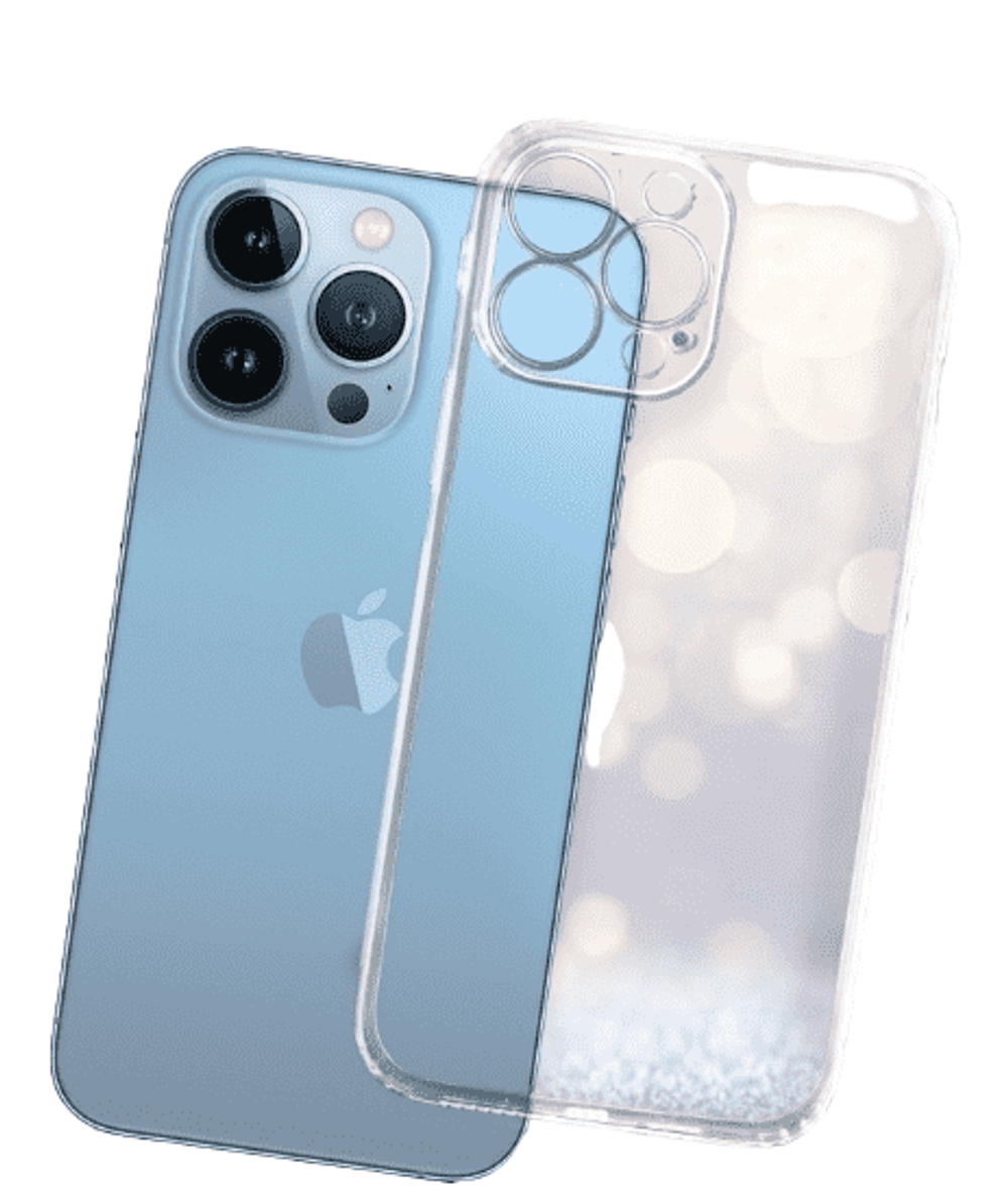 Чехол-накладка силикон 2.0мм i-Phone 13 Pro Max прозрачный с закрытой камерой тех.пак