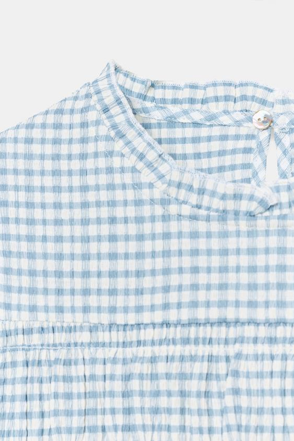 ZARA ТОП В КЛЕТКУ ВИШИ С ЭФФЕКТОМ ЖАТКИ, ЭКРЮ/СИНИЙ