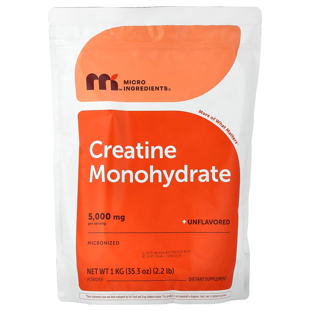 Micro Ingredients, Моногидрат креатина, без добавок, 1 кг (2,2 фунта)