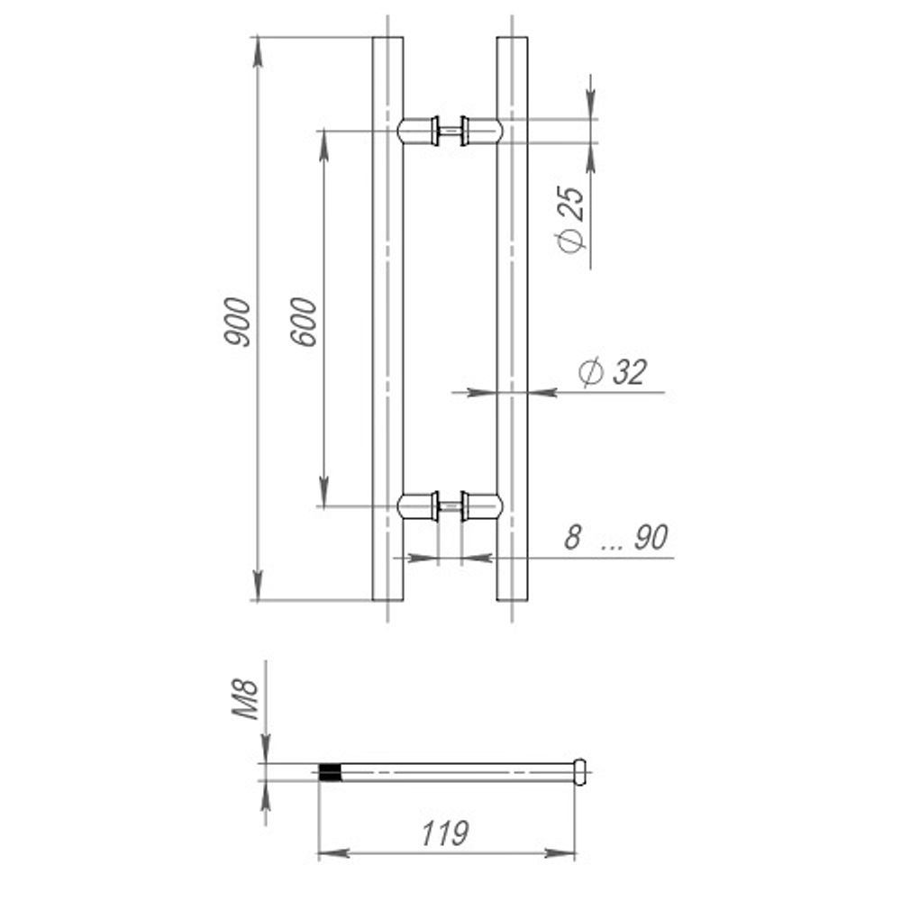 Ручка-скоба FUARO PH-22-32/900-INOX black нержавейка 304 /45503/