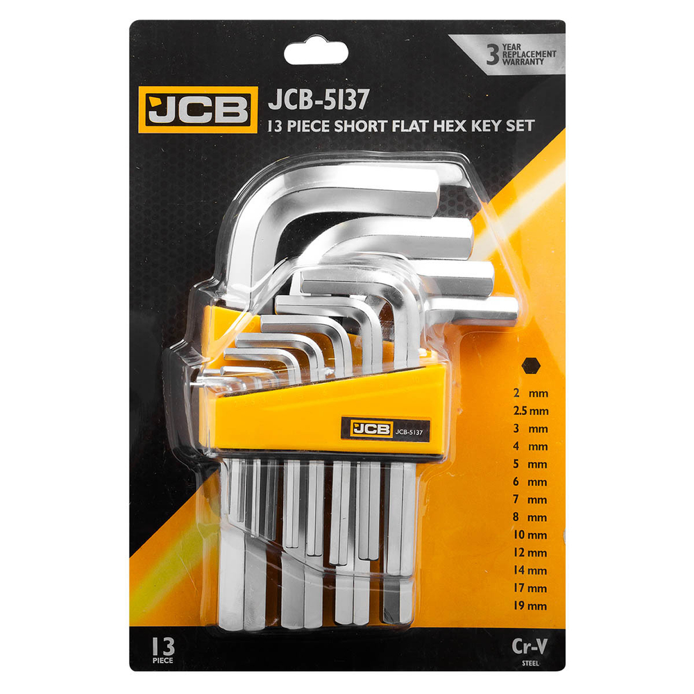 Ключи Г-образные 6-гранные, набор 13пр. (2, 2.5, 3-8, 10, 12, 14, 17, 19мм) JCB JCB-5137