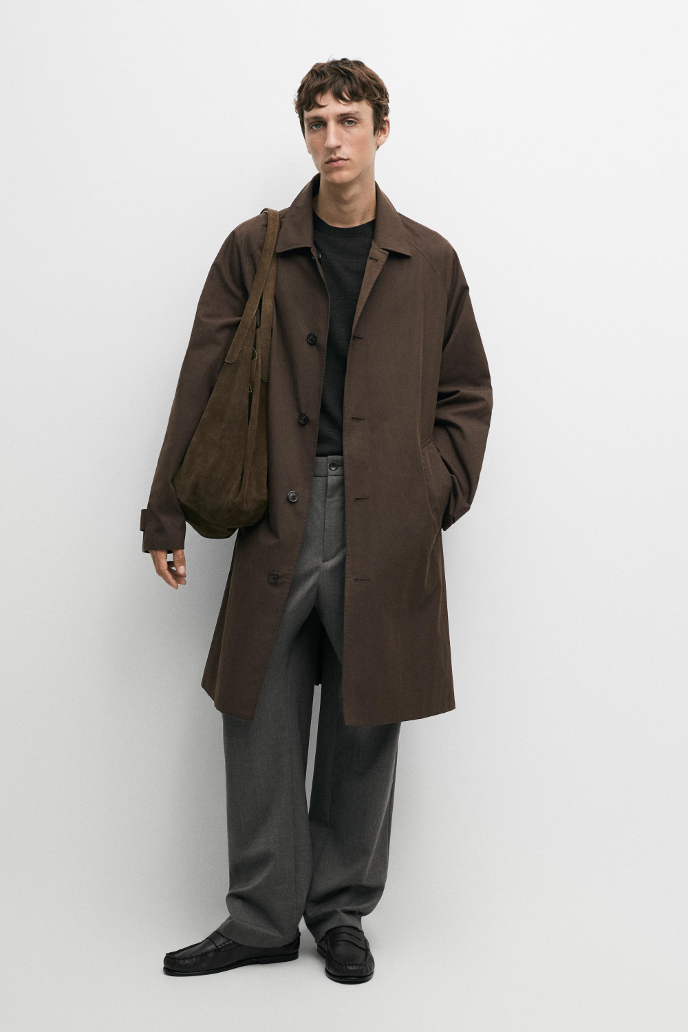 Massimo Dutti Длинный двусторонний тренч, шоколадный