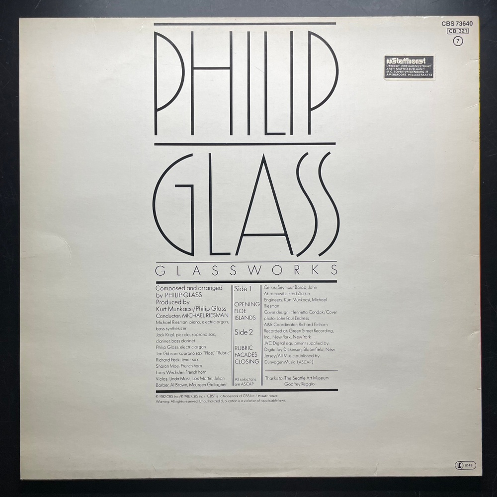 Philip Glass ‎– Glassworks (Голландия 1982г.)