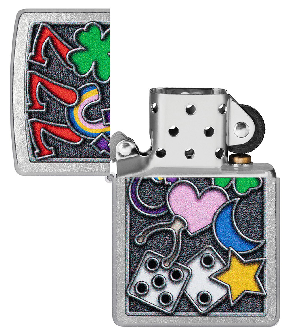 Зажигалка Zippo All Luck с покрытием Street Chrome, латунь/сталь, серебристая, 38x13x57 мм
