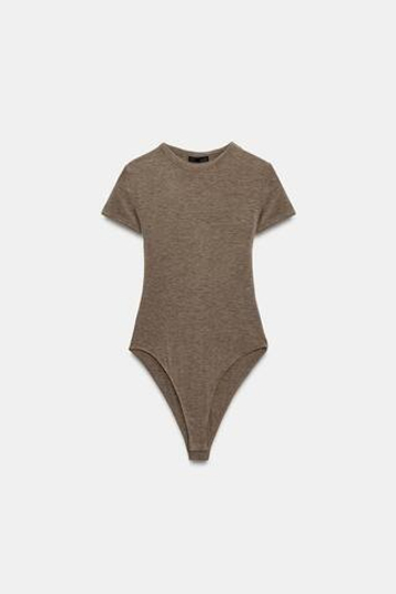 ZARA БОДИ С КОРОТКИМИ РУКАВАМИ, СЕРО-КОРИЧНЕВЫЙ