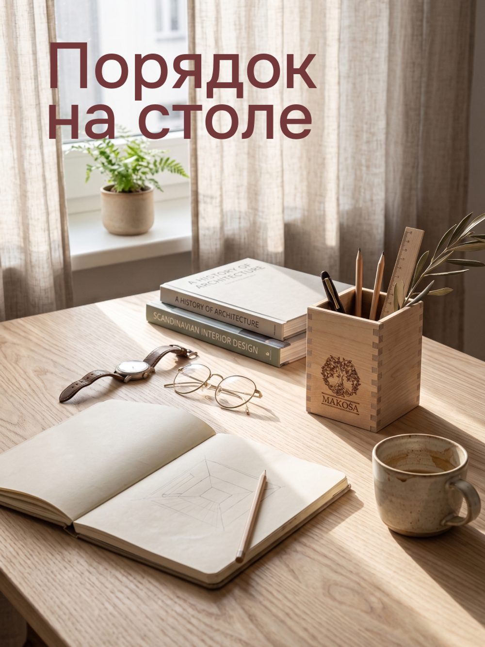 Подставка, Подставка для карандашей, массив березы, MAKOSA