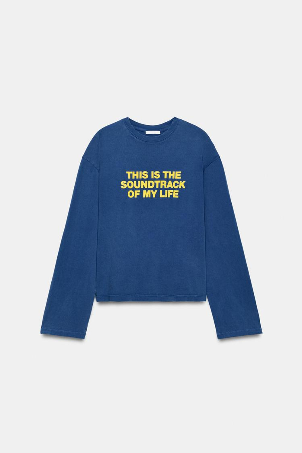 ZARA ФУТБОЛКА С ЭФФЕКТОМ ПОТЕРТОСТИ И НАДПИСЬЮ, СИНИЙ