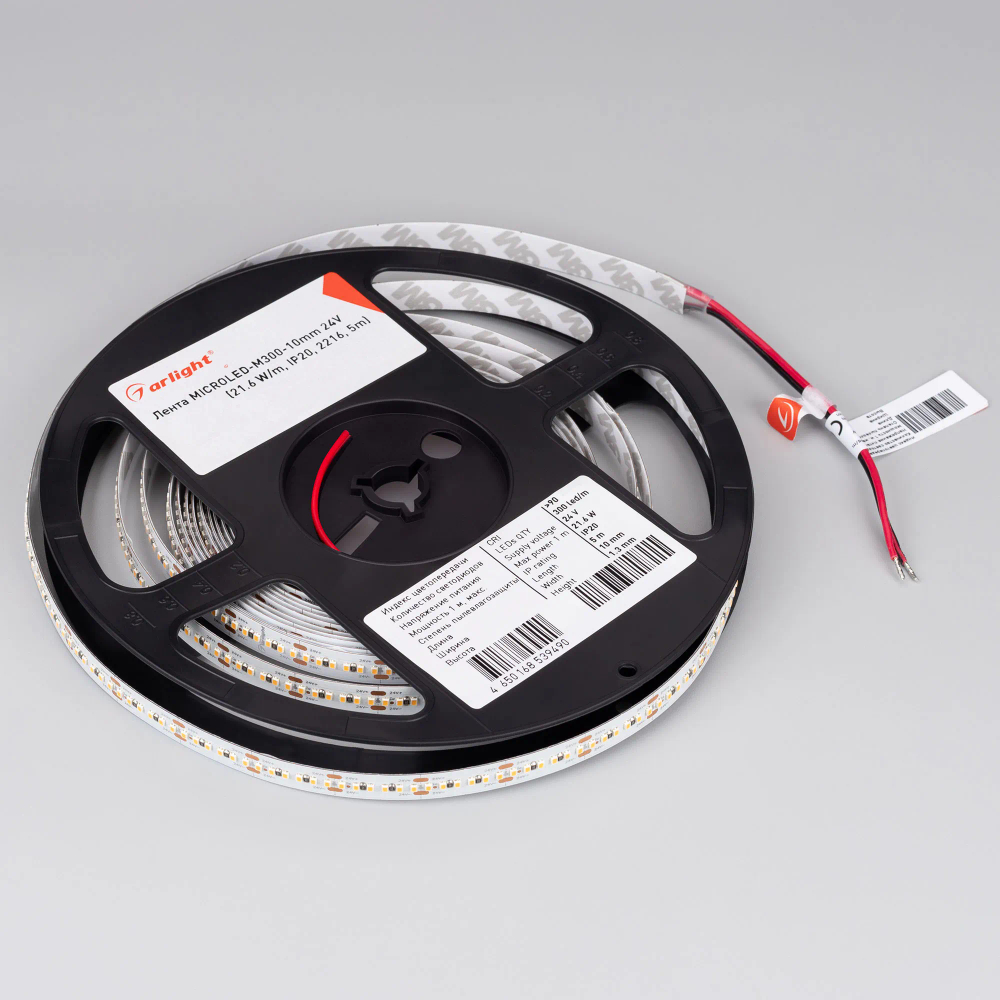 Светодиодная лента MICROLED-M300-10mm 24V Warm2700 (21.6 W/m, IP20, 2216, 5m) (Arlight, 21.6 Вт/м, IP20) 023591(2)