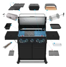 Газовый гриль Broil King Baron 490 IRХ Shadow, 6 горелок (с ИК-горелкой и возможностью установки пеллетного модуля), вертел, чёрный