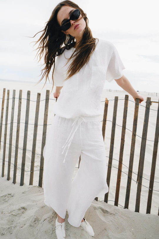 ZARA ЛЬНЯНОЙ ТОП НА ШНУРКАХ — ZW COLLECTION, БЕЛЫЙ