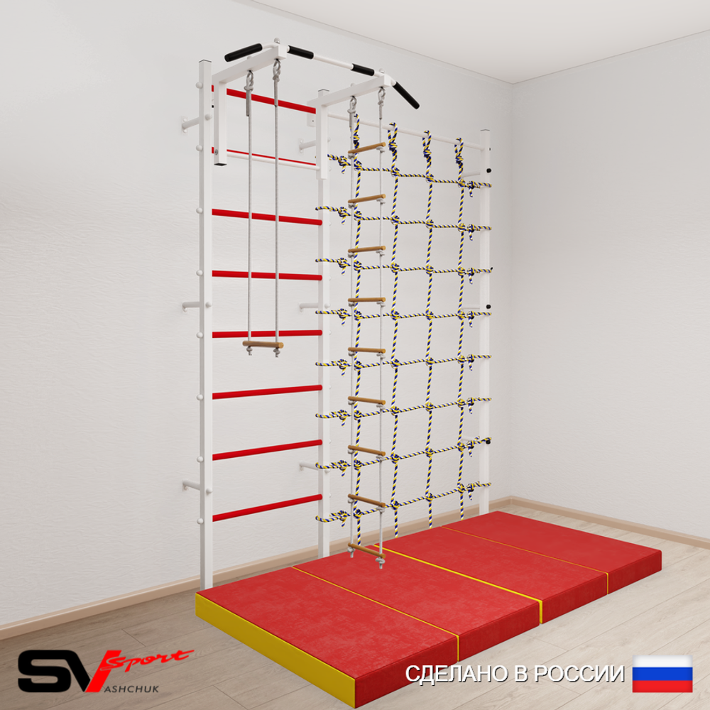 Шведская стенка Sv Sport 51840 (Турник стандарт/Лестница/Трапеция/Мат 2м/Канатный лаз)