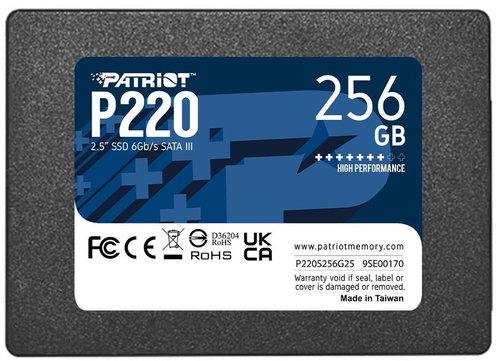 SSD Patriot P220 256Гб, 2.5", SATA3, Retail, Чтение:550мб/с, Запись:490мб/с, радиатор (P220S256G25)