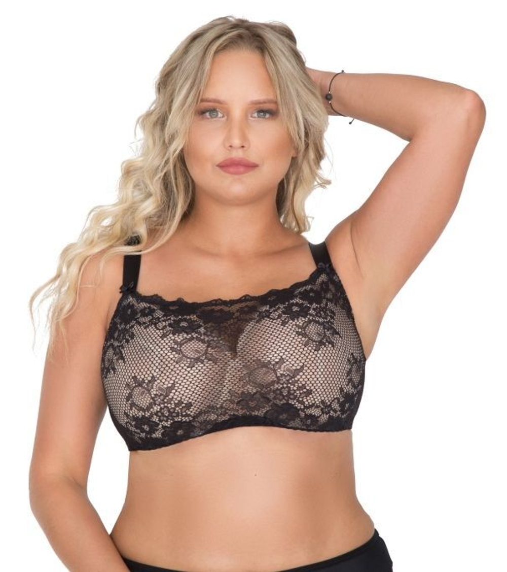 Бюстгальтер-топ plus size из кружевного полотна с цветочным рисунком (Размер: 110D) (Цвет: черный)