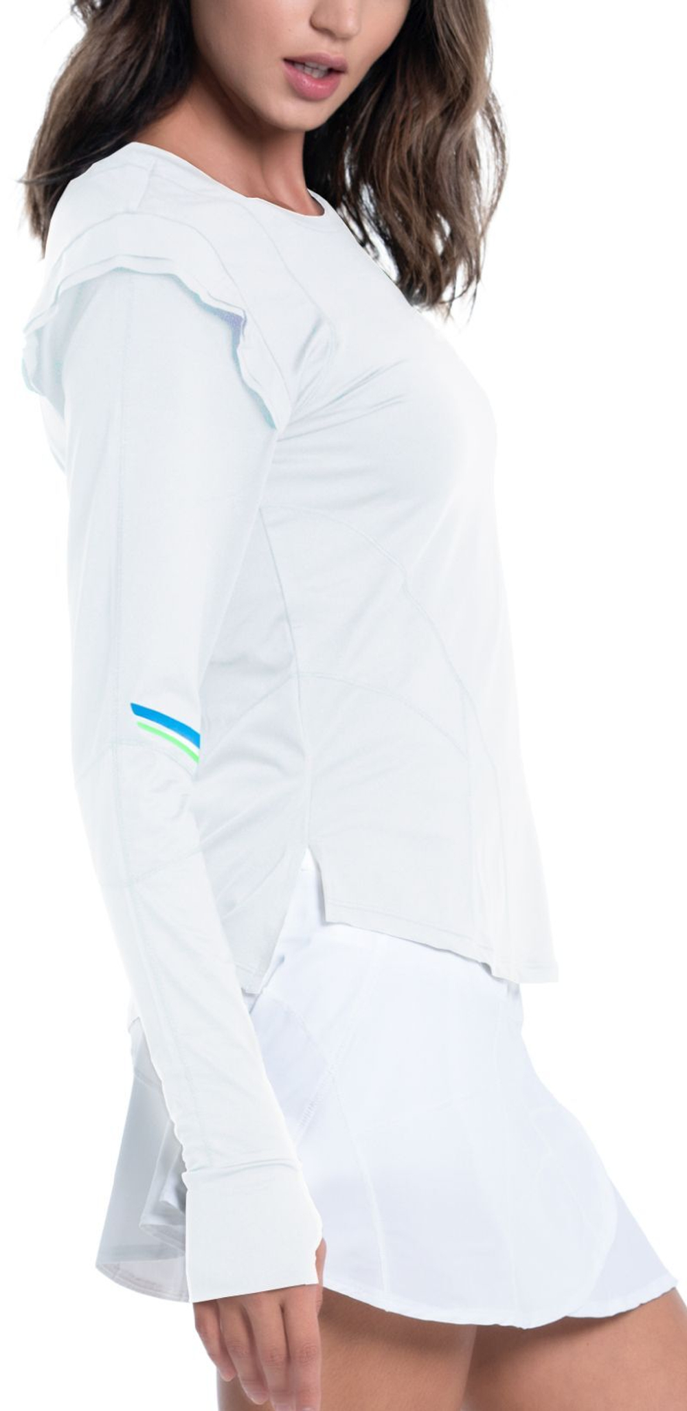 Женская теннисная футболка с длинным рукавом Lucky in Love Tech Performance Swoop Long Sleeve - white