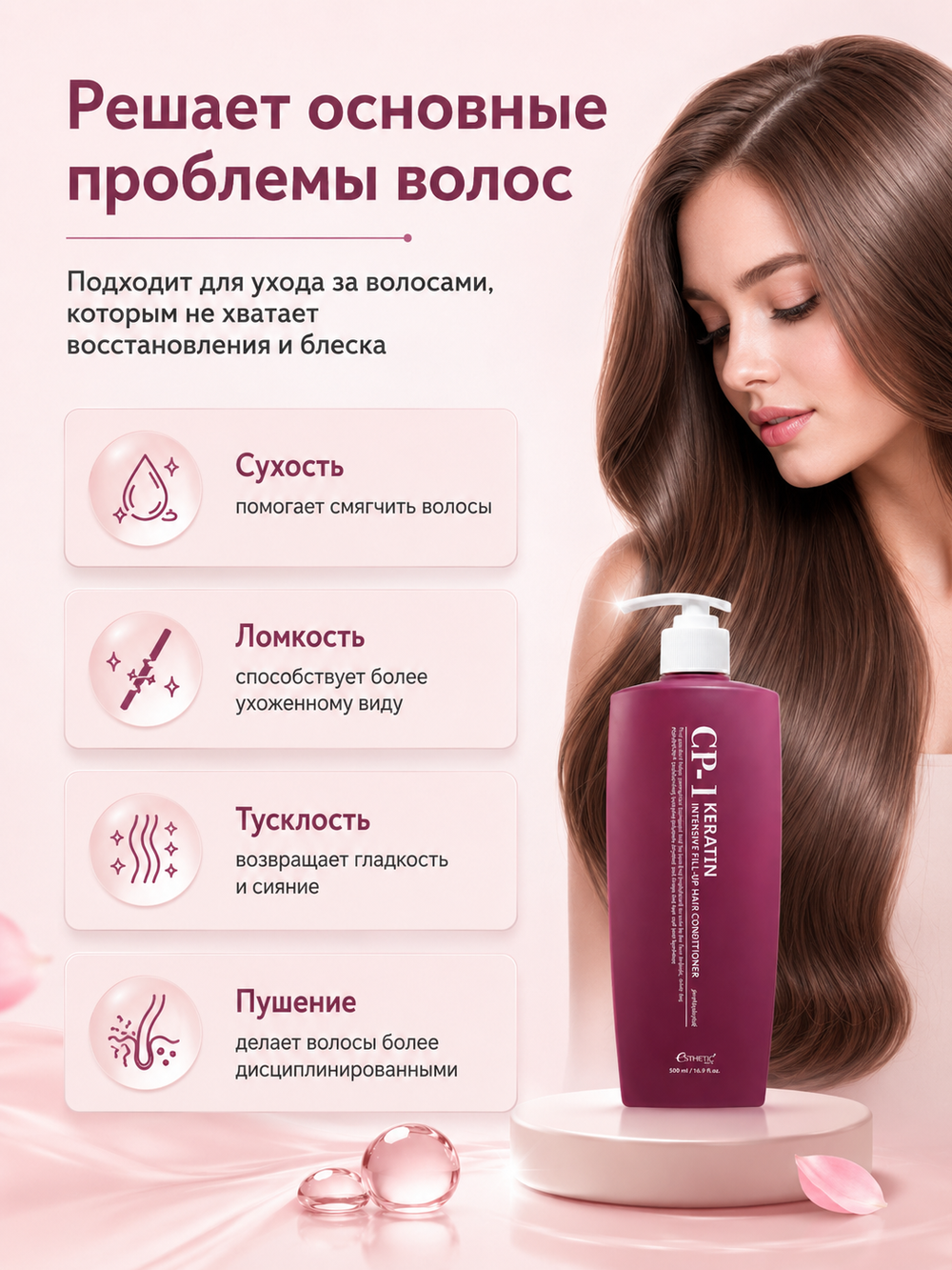 [ESTHETIC HOUSE] Кондиционер для интенсивного восстановления и блеска волос CP-1 Keratin Intensive Fill-up Hair Conditioner, 500мл