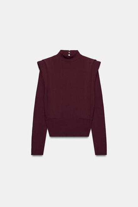 ZARA ТРИКОТАЖНЫЙ СВИТЕР С ПОДПЛЕЧНИКАМИ, БУРГУНДИ