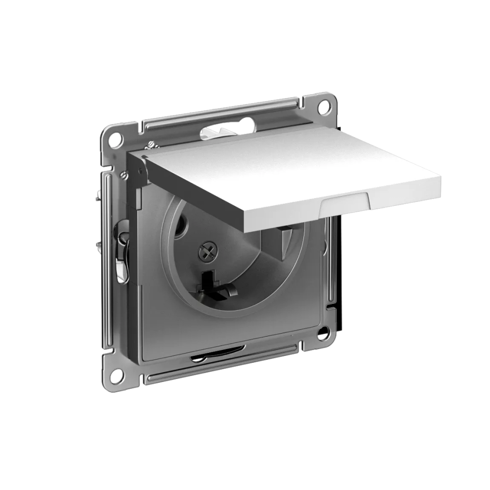 ATLASDESIGN РОЗЕТКА с заземлением со шторками с крышкой, 16А, IP20, механизм, СТАЛЬ