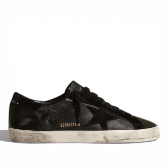 Super-Star in black nappa with black suede star and heel tab