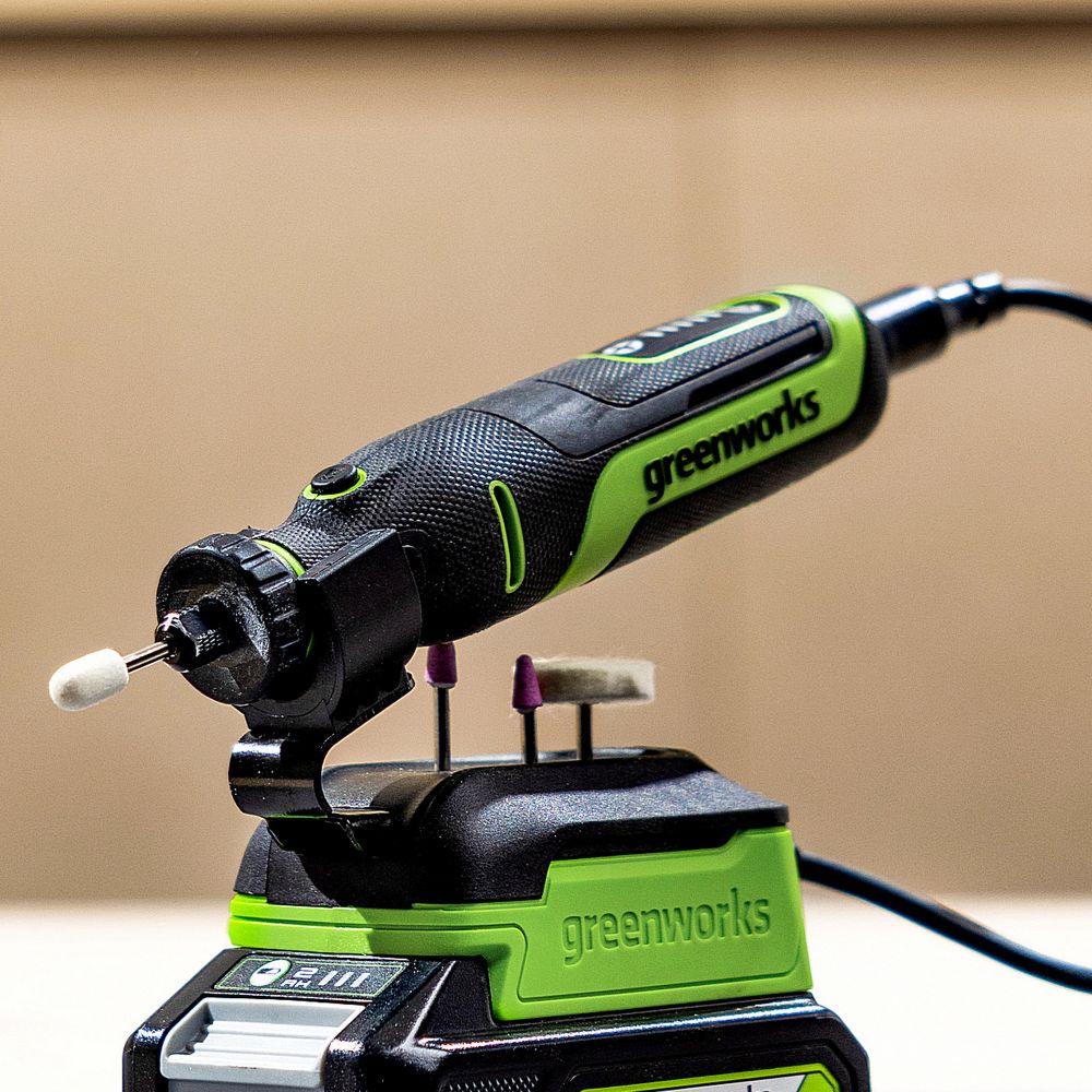 Гравер акк. Greenworks G24RT, 24V, б/щет, 6500–35000 об/мин, цанги 2,4/3,2мм, оснастка 52 шт,1х2Ач,ЗУ,сумка,кор (3200807CUA)