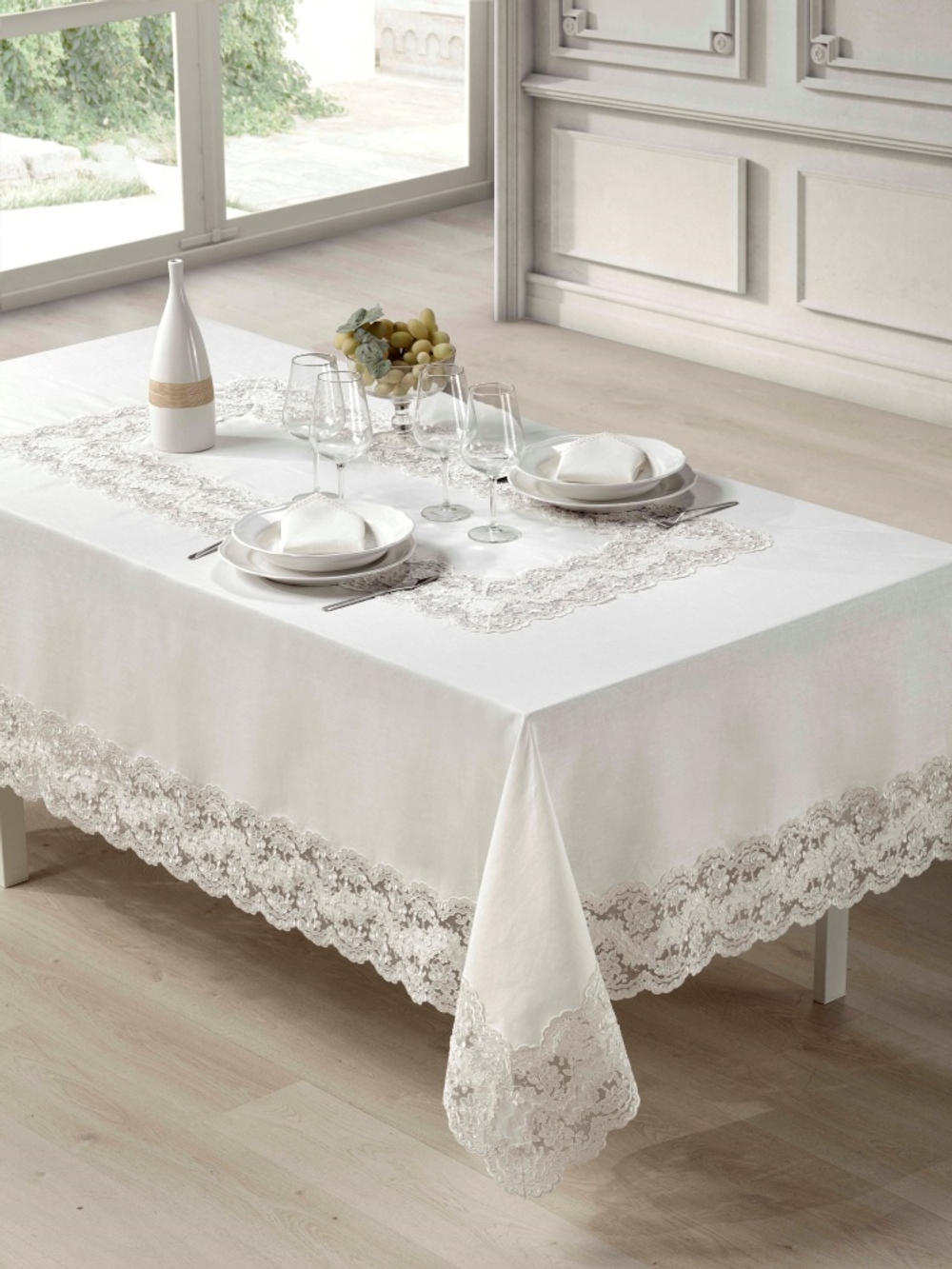 Скатерть 180х450 и 12 салфеток Emozioni Fiandra молочные