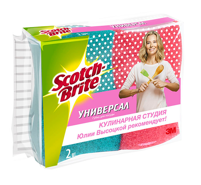 Губка Scotch-Brite® Универсальная, для посуды, 75 мм х 110 мм, 2 шт./уп.
