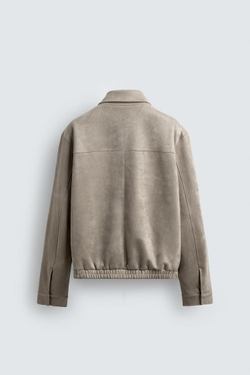 ZARA КУРТКА ИЗ ИСКУССТВЕННОЙ ЗАМШИ, СВЕТЛО-СЕРЫЙ
