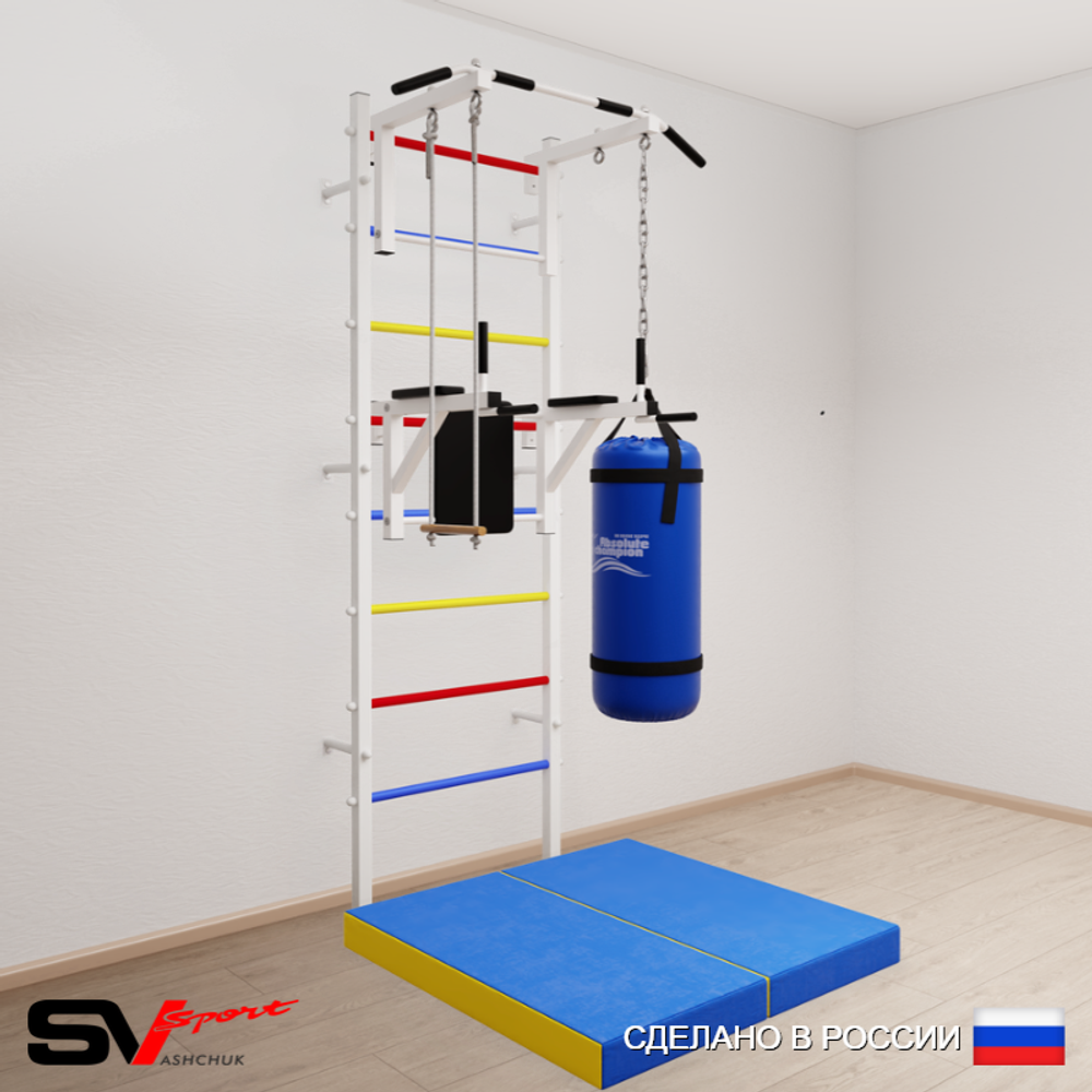 Шведская стенка Sv Sport усиленная 6736 (Турник стандарт/Брусья/Трапеция/Цепь/Мешок 22кг/Мат 1м)