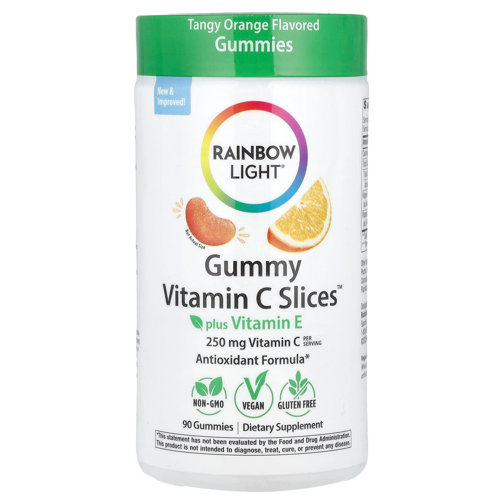 Rainbow Light, Жевательные таблетки с витамином C ™ и витамином E, насыщенный апельсин, 90 жевательных таблеток