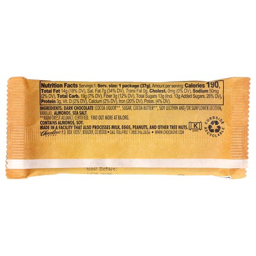 Chocolove, миндаль и морская соль в темном шоколаде, 55% какао, 37 г (1,3 унции)