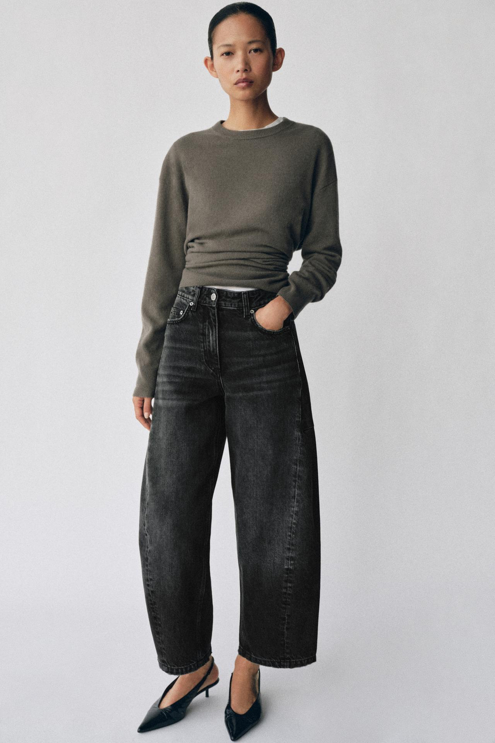 ZARA ДЖИНСЫ BALLOON ANKLE-LENGTH СО СРЕДНЕЙ ПОСАДКОЙ И ЦВЕТОЧНЫМ ПРИНТОМ — ZW COLLECTION, ЧЕРНЫЙ