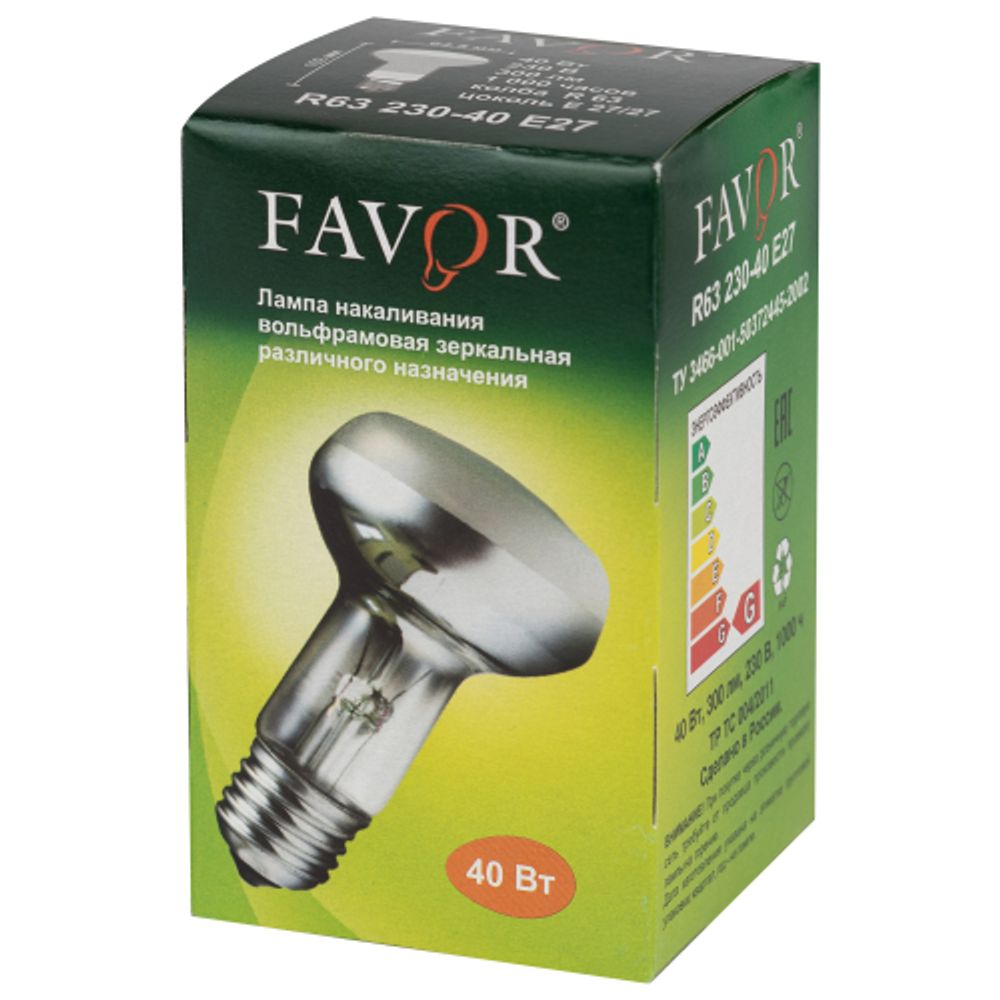 Лампа Favor R63 230-40 E27 40Вт 230В рефлектор с отражателем | Favor