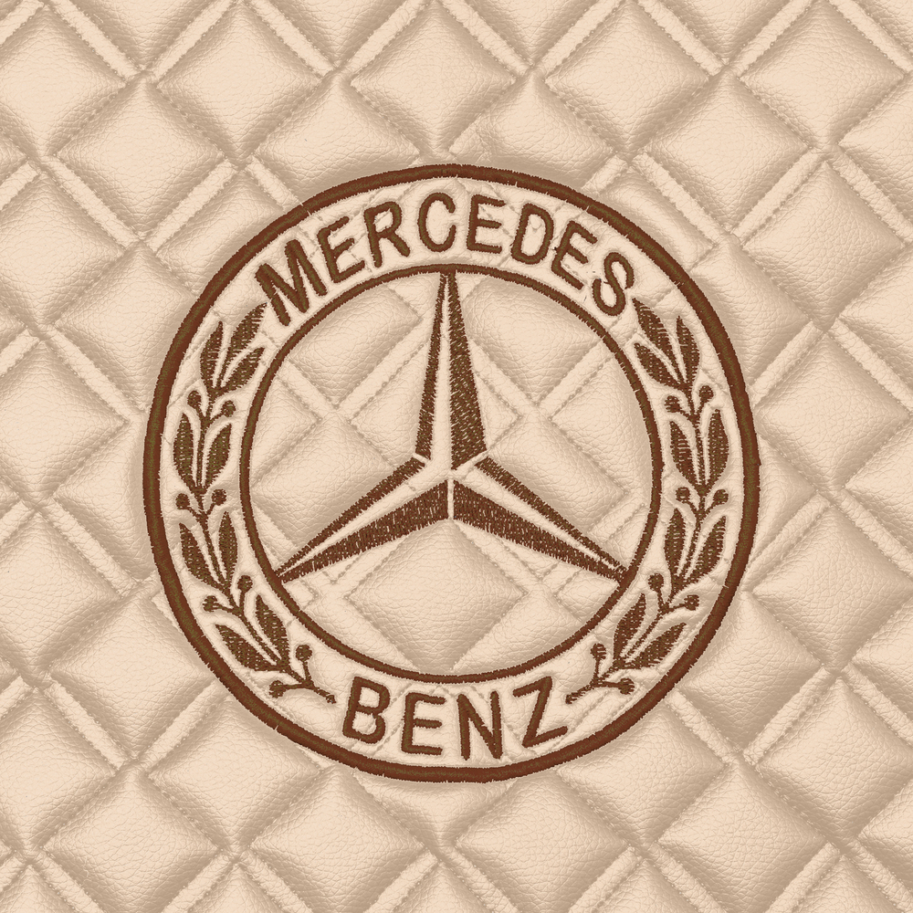 Ковры MERCEDES MP4 ровный пол (экокожа, бежевый, бежевый кант, коричневая вышивка)